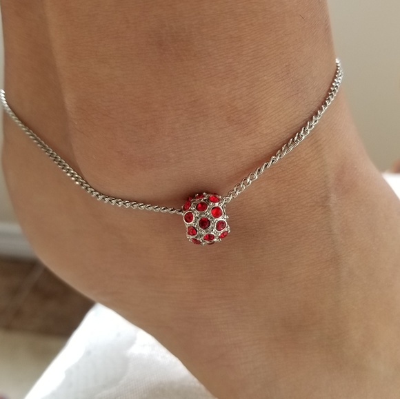 Meeko & Co Jewelry - Silver chained anklet with red pendant